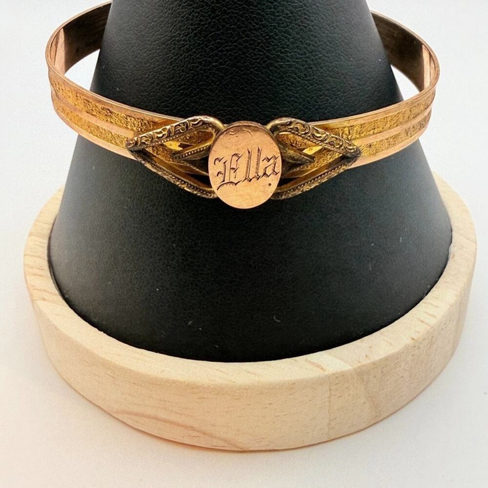Antique Victorian Signed H.D.M. H.D. Merritt & Co ELLA Bangle Bracelet Gold Tone